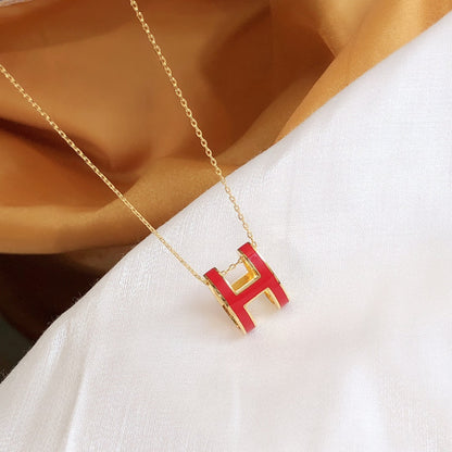 [Clover Jewelery]HM CLIC RED ENAMEL GOLD NECKLACE