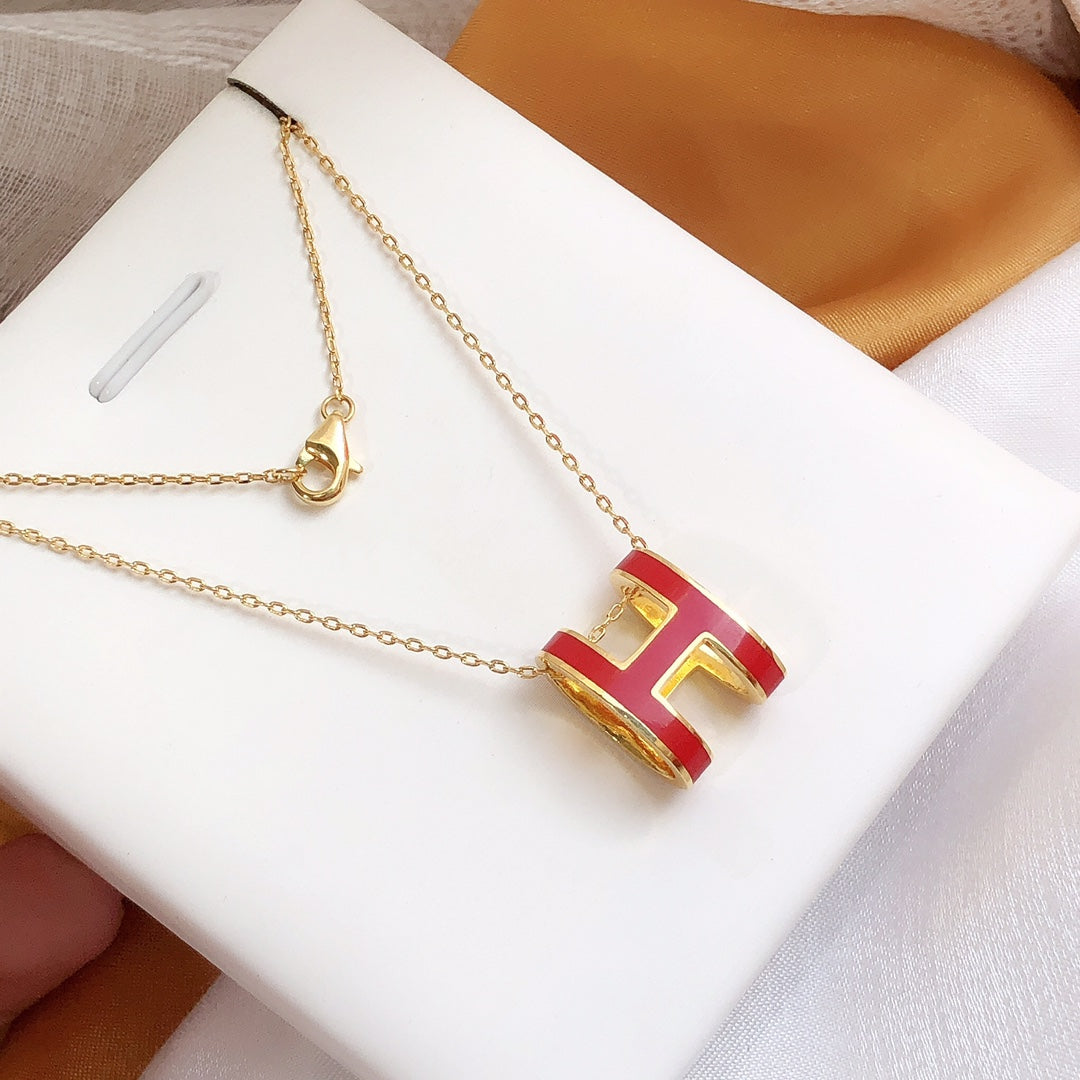 [Clover Jewelery]HM CLIC RED ENAMEL GOLD NECKLACE