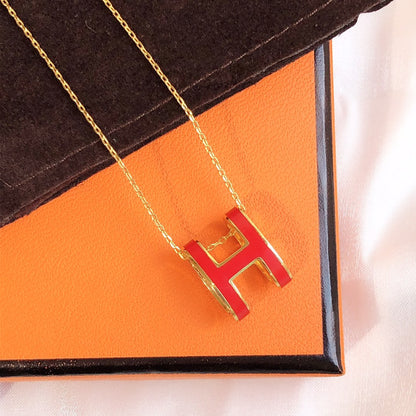 [Clover Jewelery]HM CLIC RED ENAMEL GOLD NECKLACE
