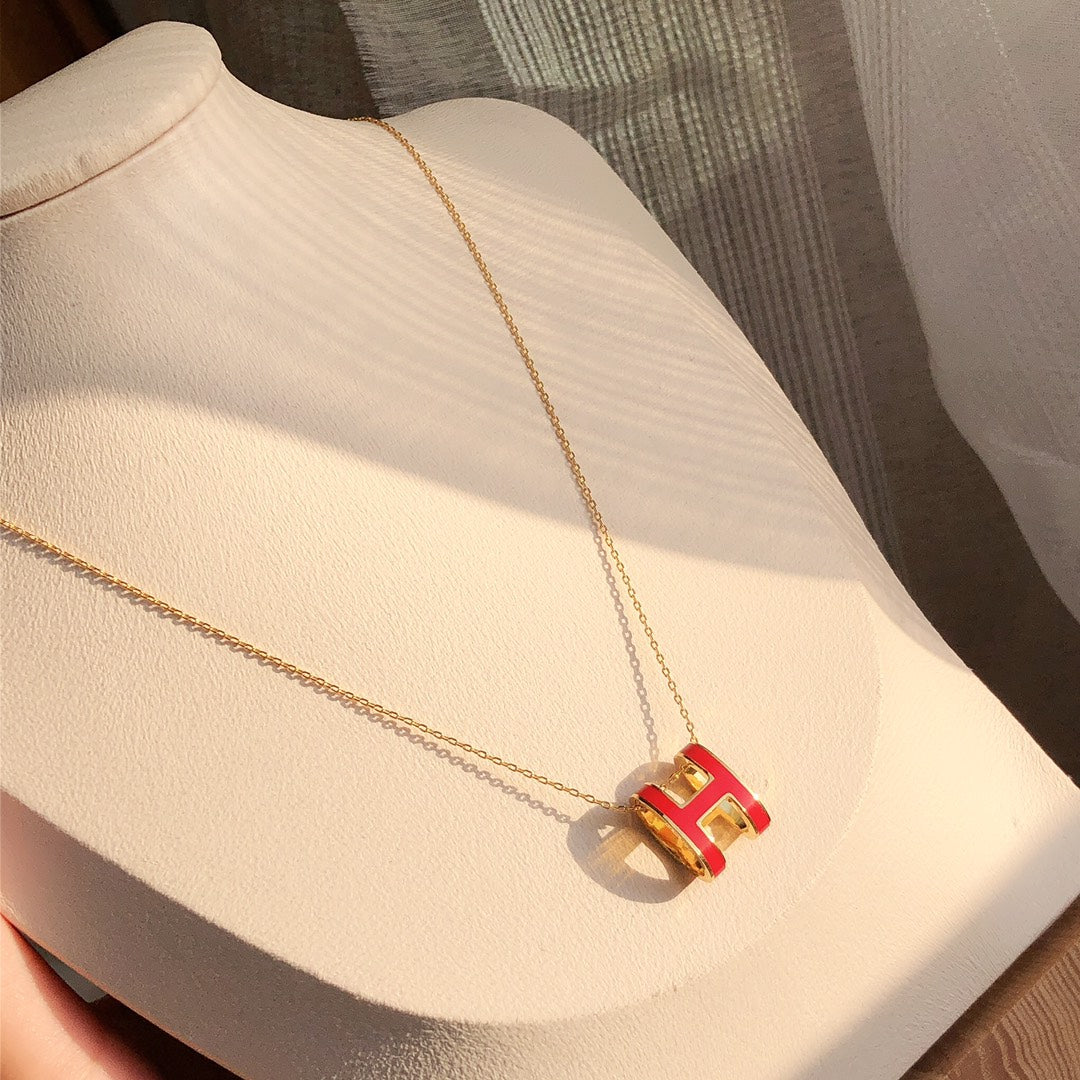 [Clover Jewelery]HM CLIC RED ENAMEL GOLD NECKLACE