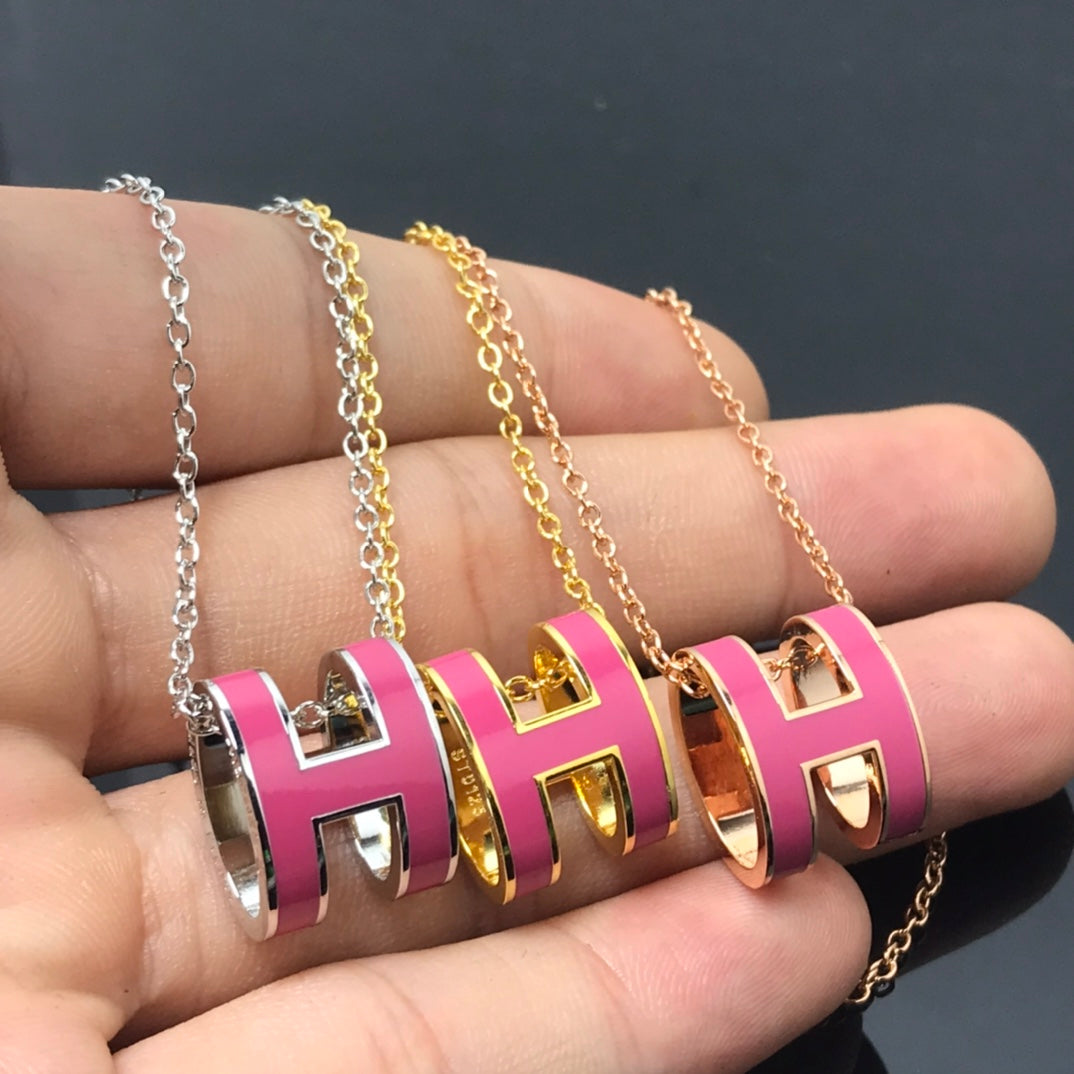 [Clover Jewelery]H NECKLACE PINK