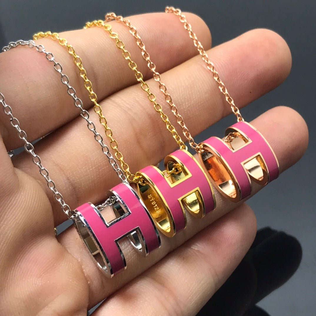 [Clover Jewelery]H NECKLACE PINK