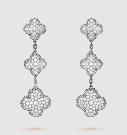 [Clover Jewelery]CLOVER 3 MOTIF DIAMOND SILVER DROP EARRINGS