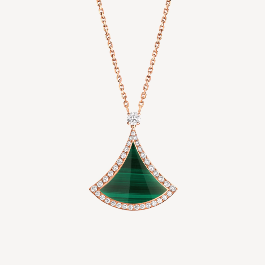 [Clover Jewelery]DREAM MALACHITE DIAMOND PAVED PINK GOLD NECKLACE