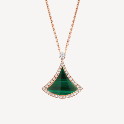 [Clover Jewelery]DREAM MALACHITE DIAMOND PAVED PINK GOLD NECKLACE