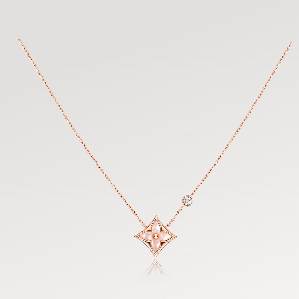 [Clover Jewelery]STAR PINK MOP 1 DIAMOND PINK GOLD NECKLACE