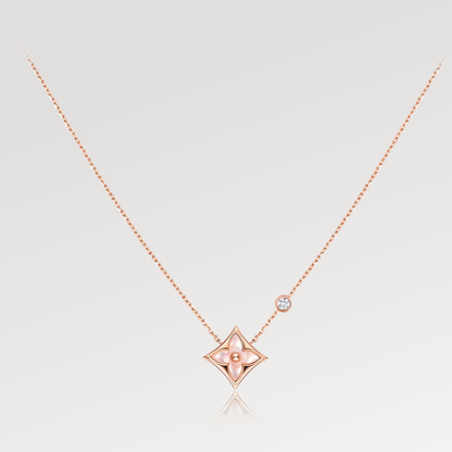 [Clover Jewelery]STAR PINK MOP 1 DIAMOND PINK GOLD NECKLACE