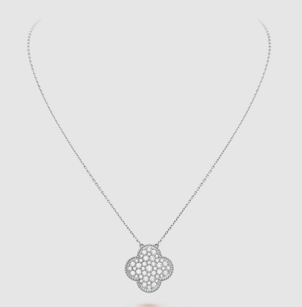 [Clover Jewelry]KLEE 25MM GROSSER ANHÄNGER DIAMANT-PAVIERT SILBERHALSKETTE
