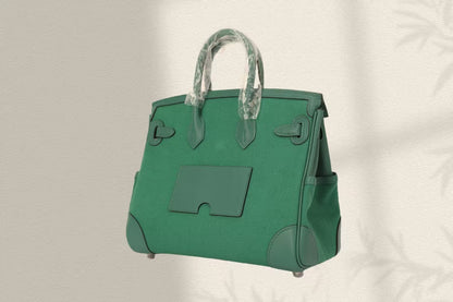 BIRKIN CARGO 25CM GREEN CANVAS AND LEATHER SILVER HARDWARE