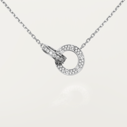 [Clover Jewelery]LOVE 7.6MM NECKLACE ROSE GOLD AND SILVER  FULL DIAMOND
