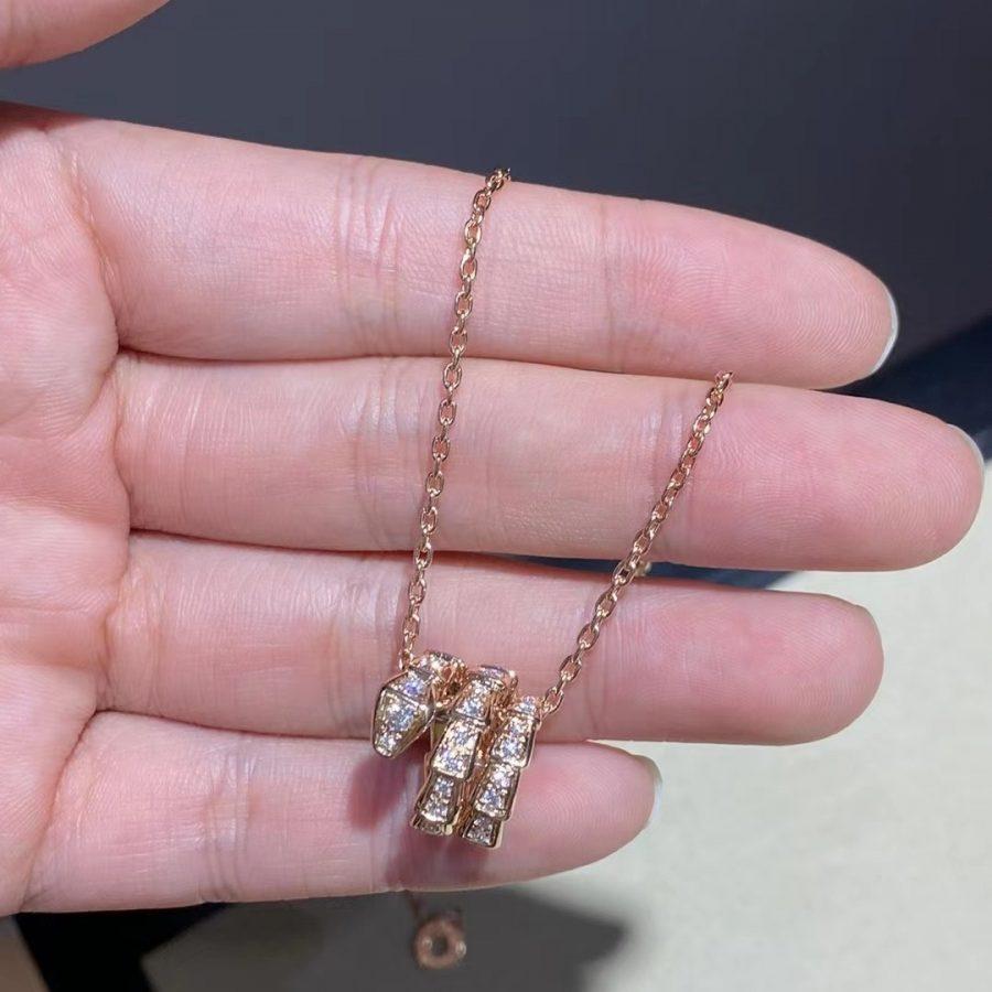 [クローバー・ジュエリー]セルペンティ ピンクゴールドネックレス ダブルリング ダイヤモンド
