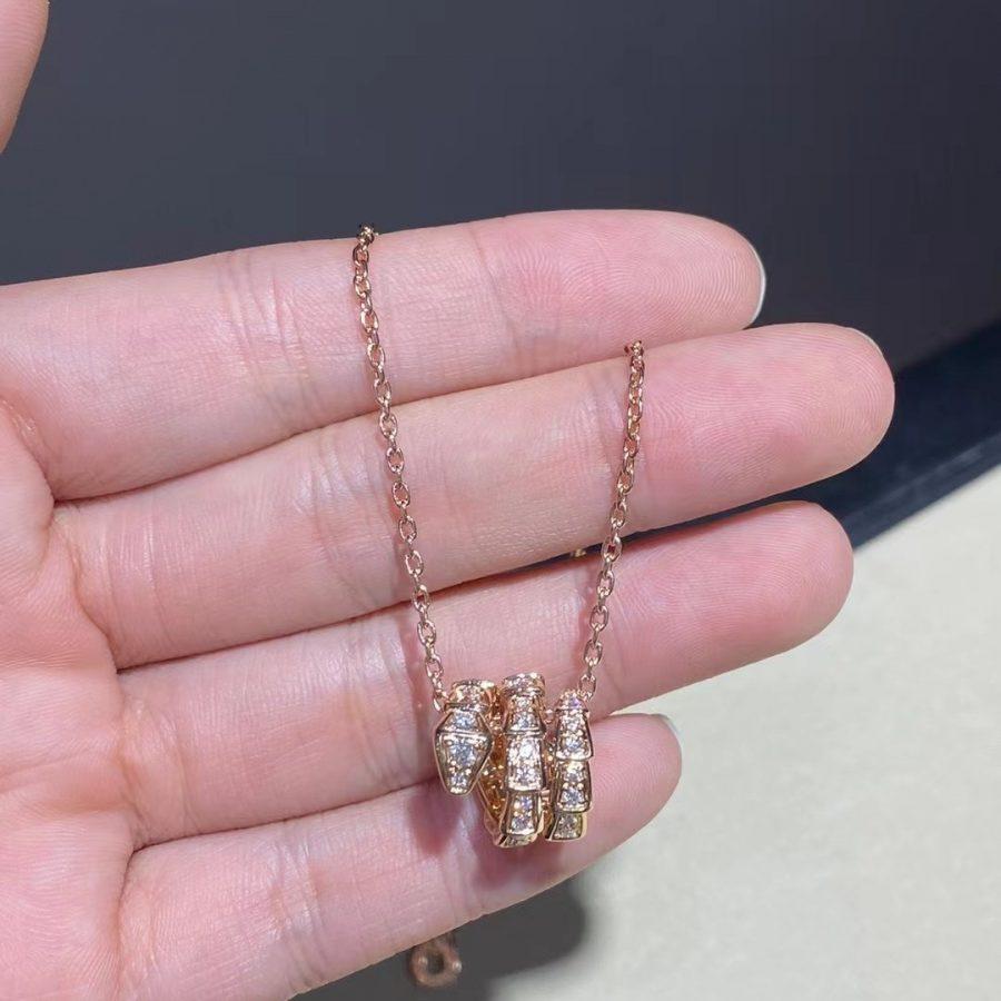 [クローバー・ジュエリー]セルペンティ ピンクゴールドネックレス ダブルリング ダイヤモンド