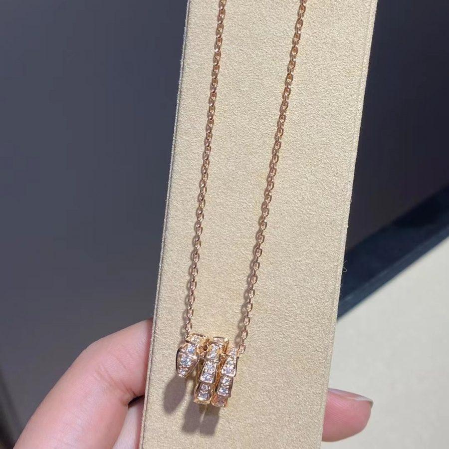 [クローバー・ジュエリー]セルペンティ ピンクゴールドネックレス ダブルリング ダイヤモンド
