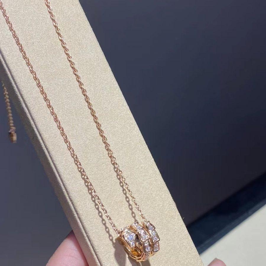 [Clover Jewelery]SERPENTI PINK GOLD NECKLACE DOUBLE RING DIAMOND
