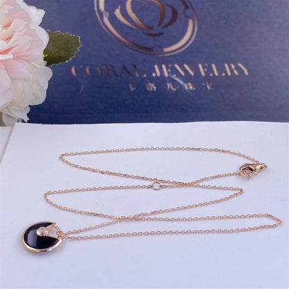 [Clover Jewelery]AMULETTE ROSE GOLD ONYX NECKLACE