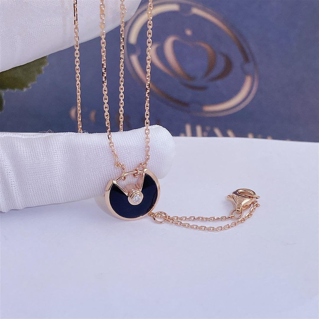 [Clover Jewelery]AMULETTE ROSE GOLD ONYX NECKLACE