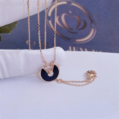 [Clover Jewelery]AMULETTE ROSE GOLD ONYX NECKLACE