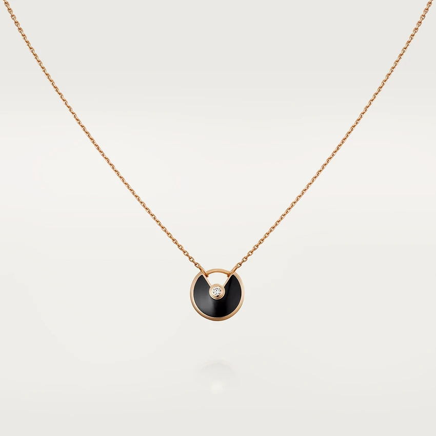 [Clover Jewelery]AMULETTE ROSE GOLD ONYX NECKLACE