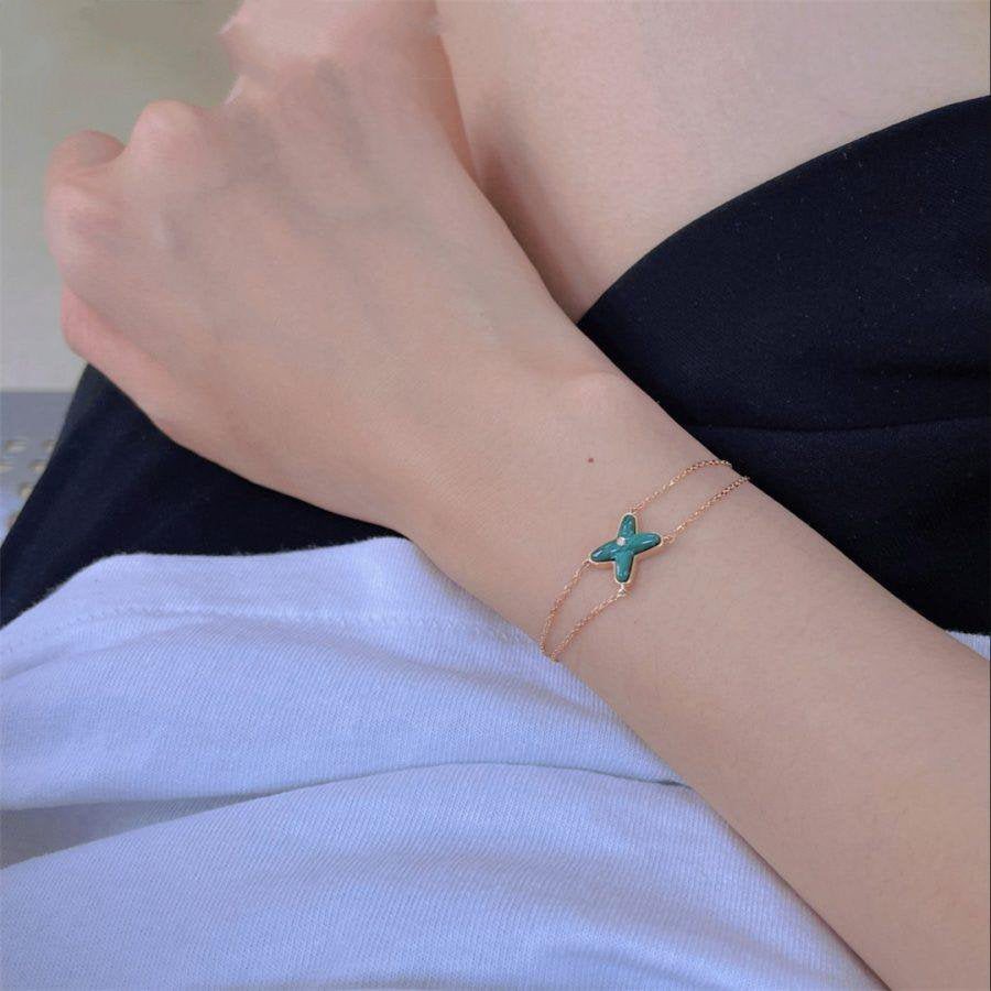 [Clover Jewelry]JEUX BRACELET MALACHITE PINK GOLD 1 DIAMOND