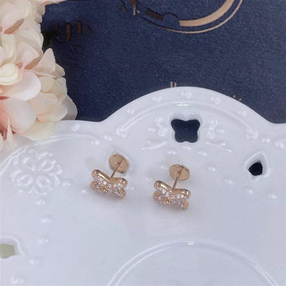 [Clover Jewelery]JEUX DE PINK GOLD DIAMOND EARRINGS