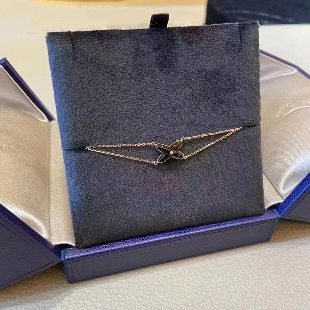 [Clover Jewellery]JEUX ARMBAND ONYX ROTGOLD 1 DIAMANT