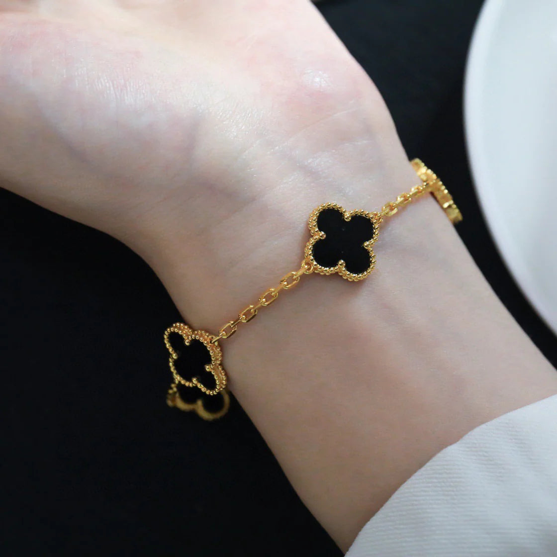 [Clover Jewelery]CLOVER  5 MOTIFS BLACK ONYX BRACELET
