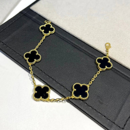 [Clover Jewelery]CLOVER  5 MOTIFS BLACK ONYX BRACELET