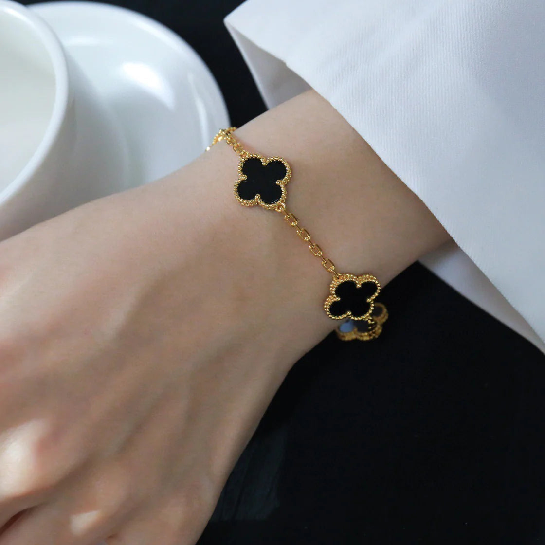 [Clover Jewelery]CLOVER  5 MOTIFS BLACK ONYX BRACELET