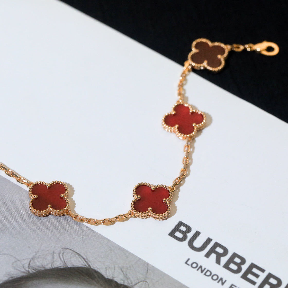 [Clover Jewelery]CLOVER 5 MOTIFS RED AGATE  BRACELET