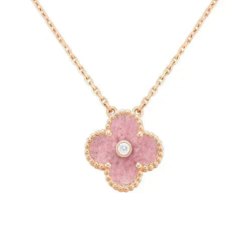 [Clover Jewelry]CLOVER 15MM DIAMOND RHODONITE HALSKETTE