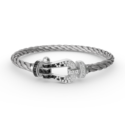 [Clover Jewelery]FORCE LARGE HORSESHOE BLACK WHITE DIAMOND BRACELET SILVER