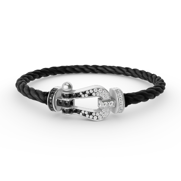[Clover Jewelery]FORCE LARGE HORSESHOE BLACK WHITE DIAMOND BRACELET SILVER