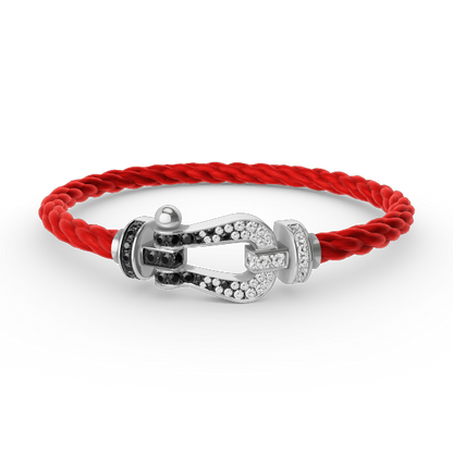 [Clover Jewelery]FORCE LARGE HORSESHOE BLACK WHITE DIAMOND BRACELET SILVER