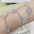 [Clover Schmuck]CLOVER 5 MOTIV DIAMANT LILA CHALCEDON ARMBAND SILBER