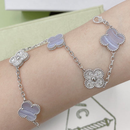 [Clover Jewelry]CLOVER 5 MOTIV DIAMOND LILA CHALCEDON ARMBAND SILBER 