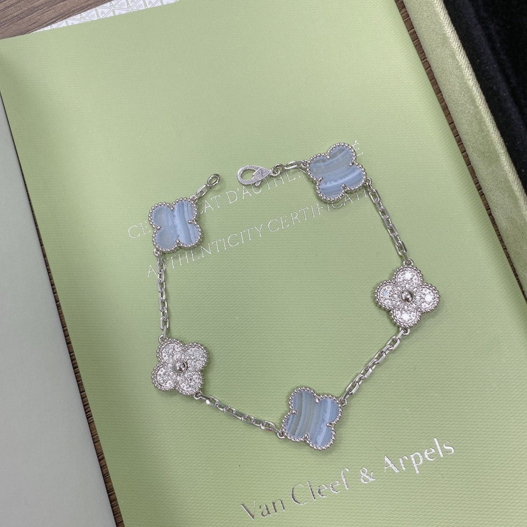 [Clover Jewelry]CLOVER  5 MOTIF DIAMOND PURPLE CHALCEDONY BRACELET SILVER