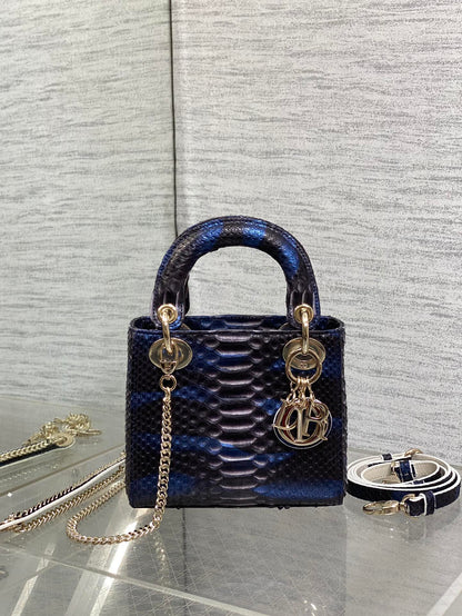 MINI 17 LADY BAG IN NAVY BLUE MIX BLACK SNAKESKIN PATTERN LAMBSKIN