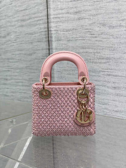 MICRO 12 LADY BAG IN BLUSH PINK SATIN WITH BEADING