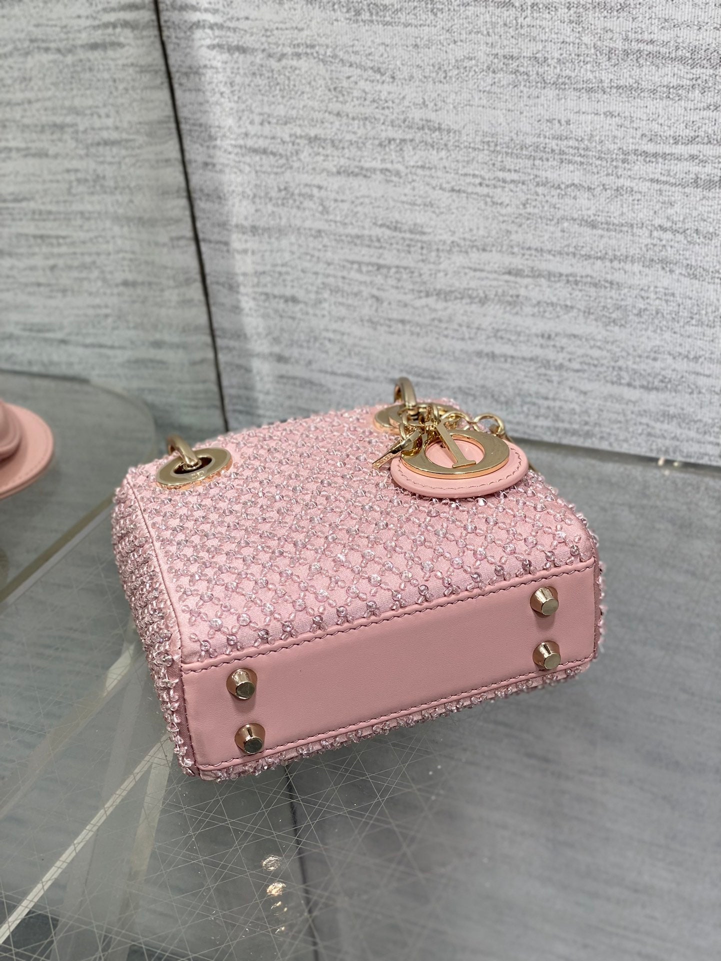 MICRO 12 LADY BAG IN BLUSH PINK SATIN WITH BEADING