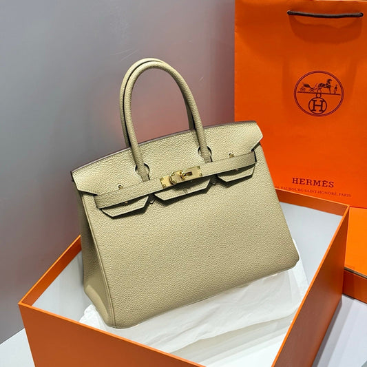 25S HERMES BIRKIN 30 IN CROMWELL GRAY CALFSKIN GOLD HARDWARE