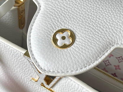 CAPUCINES BB 27 IN WHITE TAURILLON GOLD HARDWARE