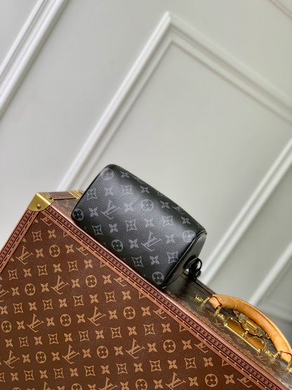 SPEEDY BAG 18 IN BLACK MONOGRAM COATED CANVAS BLACK HARDWARE