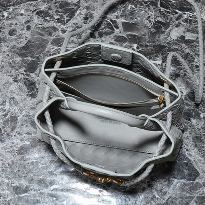 BV SMALL ANDIAMO 25CM GREY LAMBSKIN