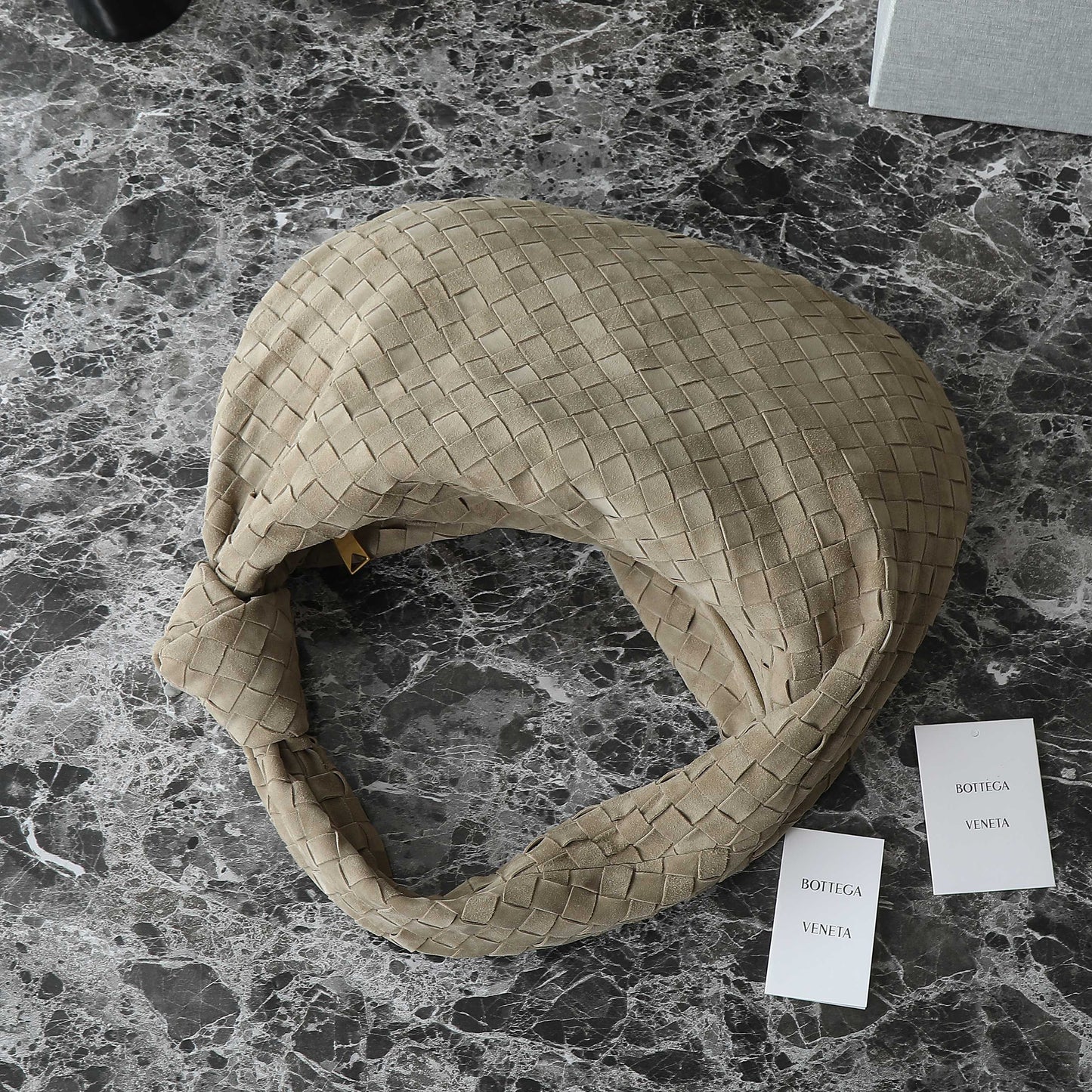 BOTTEGA VENETA 25S SMALL JODIE 48 IN MUTED TAUPE SUEDE GOLD HARDWARE