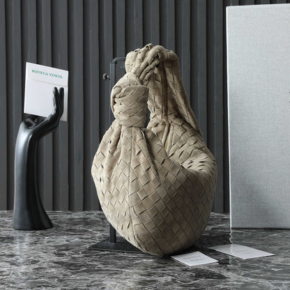 BOTTEGA VENETA 25S SMALL JODIE 36 IN MUTED TAUPE SUEDE GOLD HARDWARE