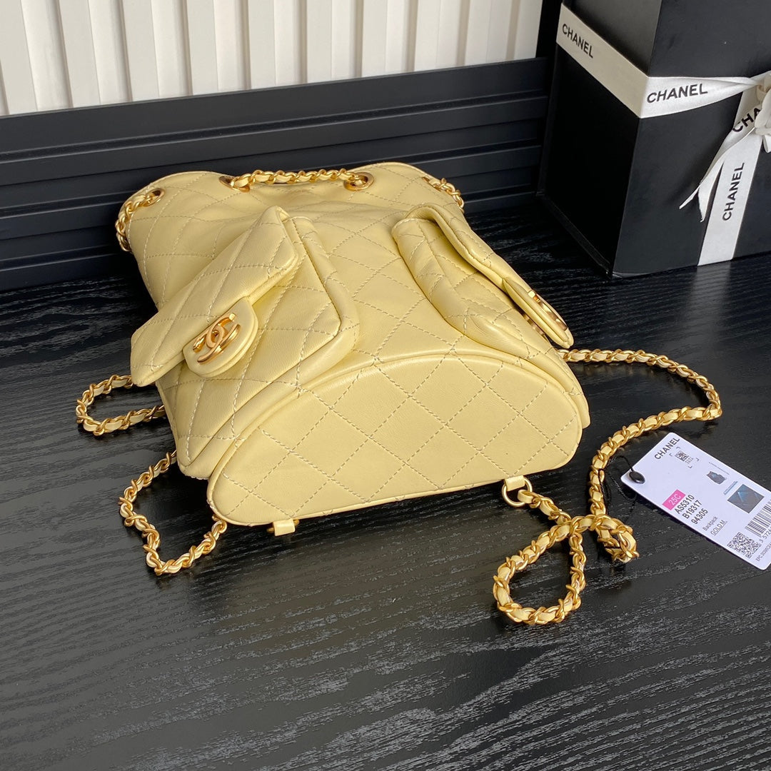 CRUISE DRAWSTRING BACKPACK 24 IN YELLOW LAMBSKIN GOLD-TONE METALLIC