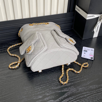 CRUISE DRAWSTRING BACKPACK 24 IN GREY LAMBSKIN GOLD-TONE METALLIC