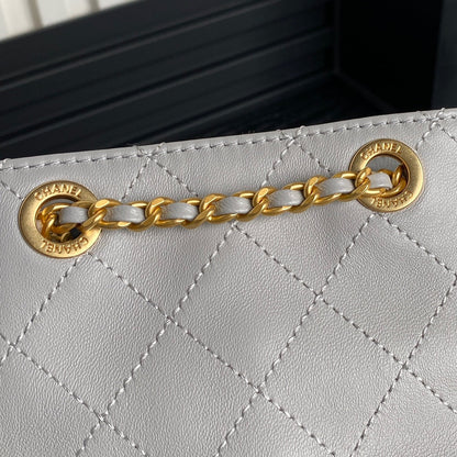 CRUISE DRAWSTRING BACKPACK 24 IN GREY LAMBSKIN GOLD-TONE METALLIC