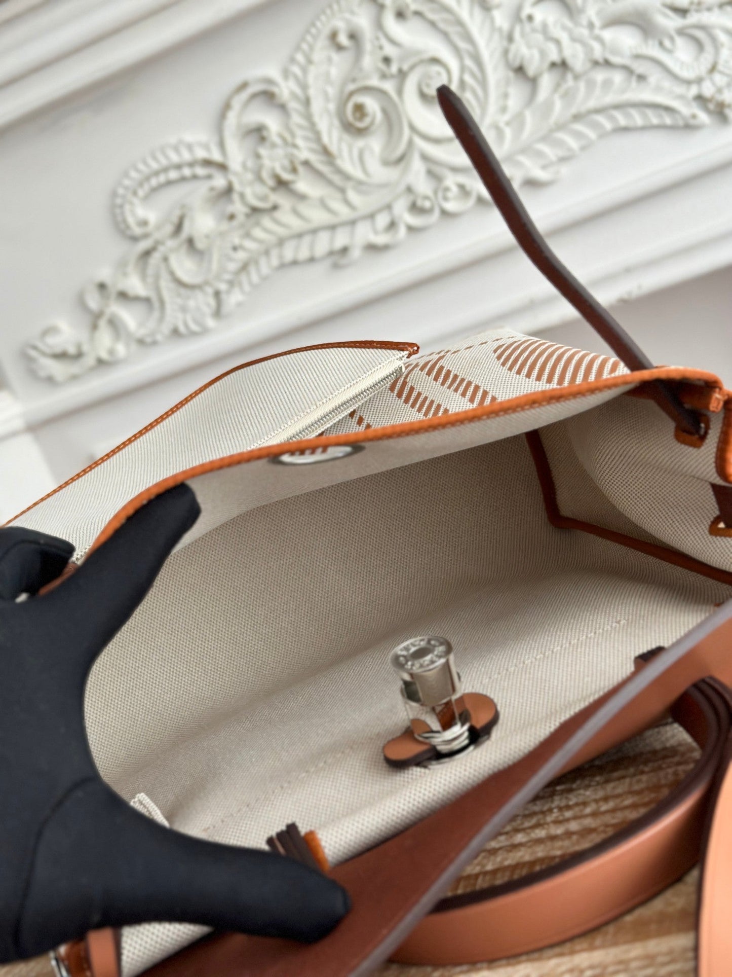 BOLSO HERBAG ZIP 31 RETOURNE BAG IN OFF-WHITE MIX BROWN H VIKING CANVAS AND COWHIDE