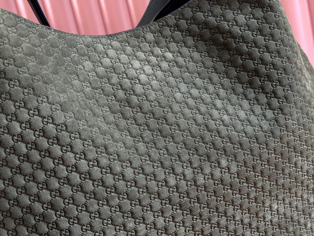 B LARGE SHOULDER BAG 49 IN ARMY GREEN GG EMBOSSED SUEDE